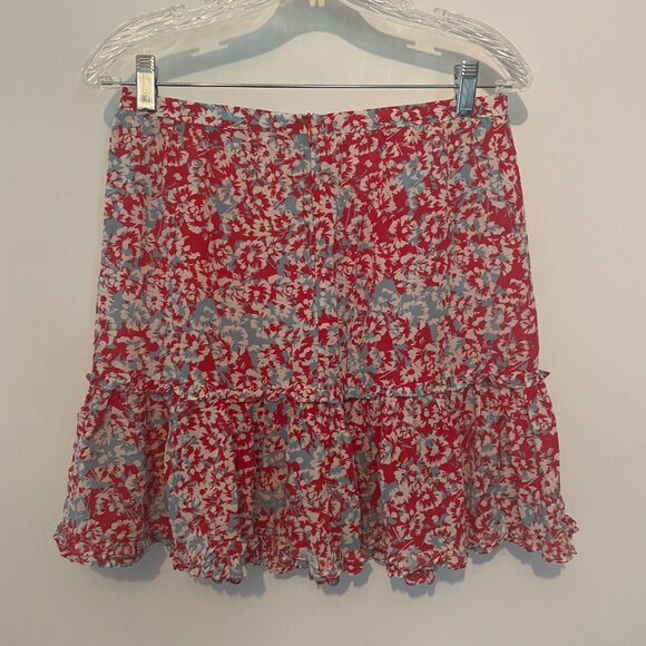 Paloma Blue Silk Red + Blue Floral Mini Skirt Womens Size Medium - Picture 1 of 8